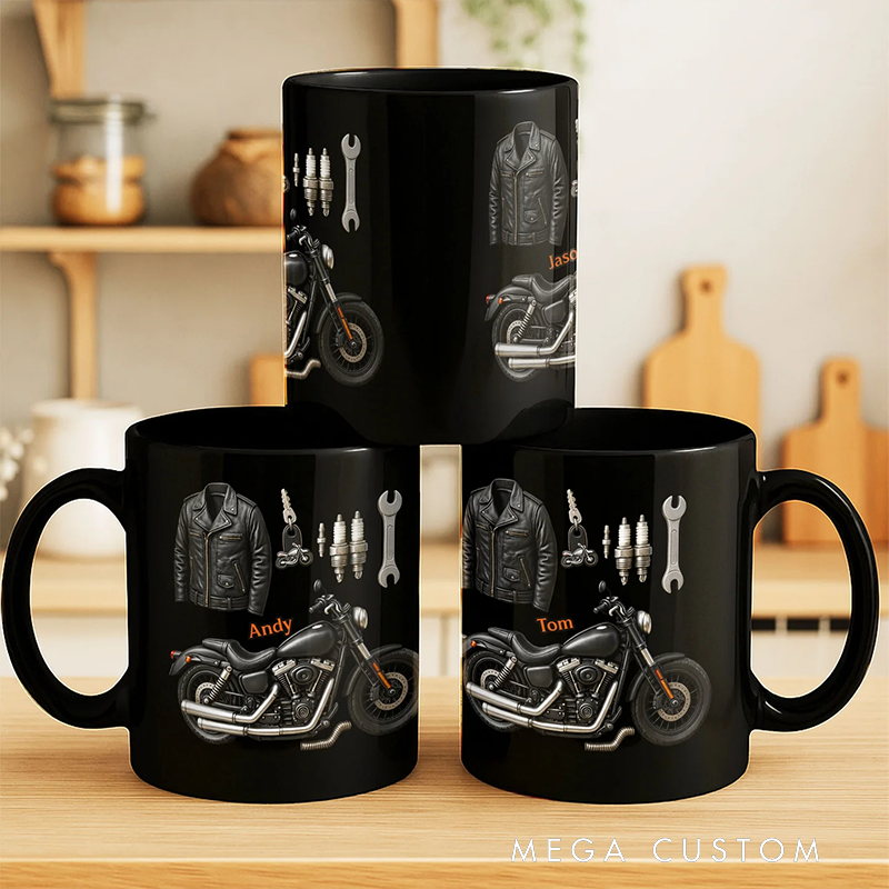 Personalized Embrace the Freedom of the Ride Black Mug Custom Gift for Motorcycle Lovers