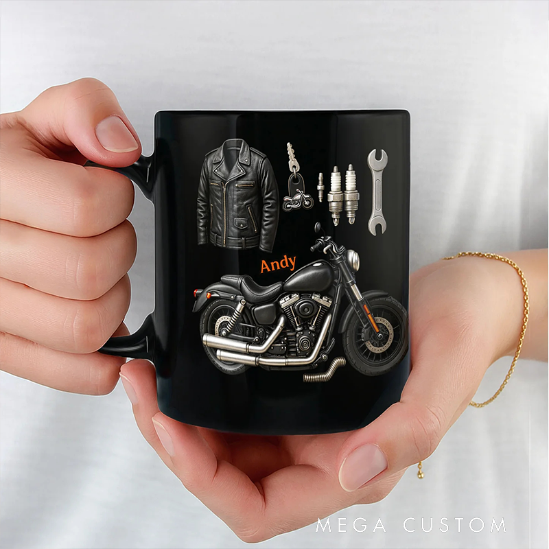 Personalized Embrace the Freedom of the Ride Black Mug Custom Gift for Motorcycle Lovers