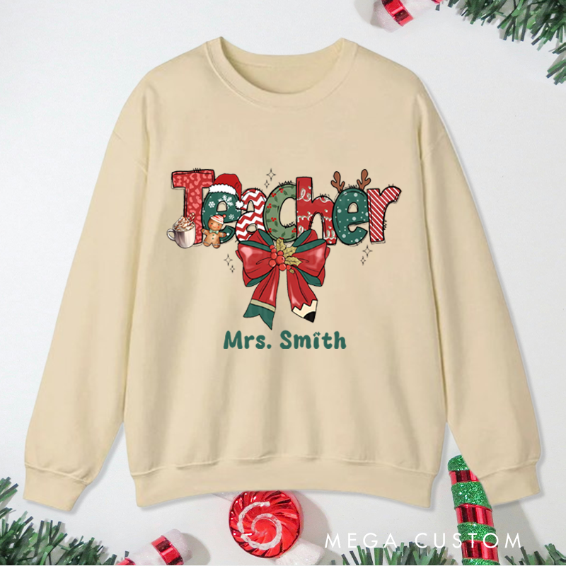 Personalized Teacher Christmas Sweatshirt Coffee Cookie Sweatshirt Perfect Christmas Gift for Teachers