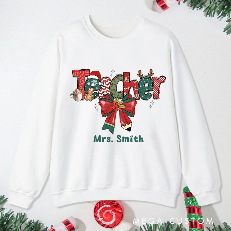 Personalized Teacher Christmas Sweatshirt Coffee Cookie Sweatshirt Perfect Christmas Gift for Teachers