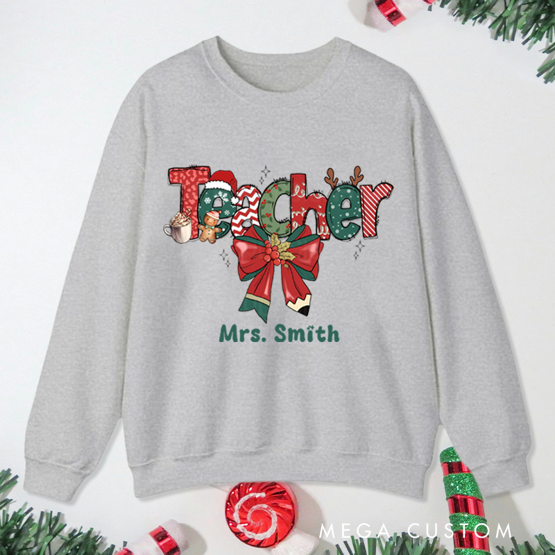 Personalized Teacher Christmas Sweatshirt Coffee Cookie Sweatshirt Perfect Christmas Gift for Teachers