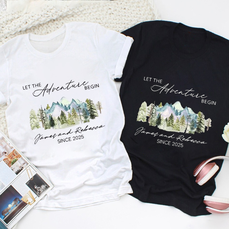 Personalized Mountain Scenic Let the Adventure Begin Newlyweds Wedding Couple Classic T-Shirt