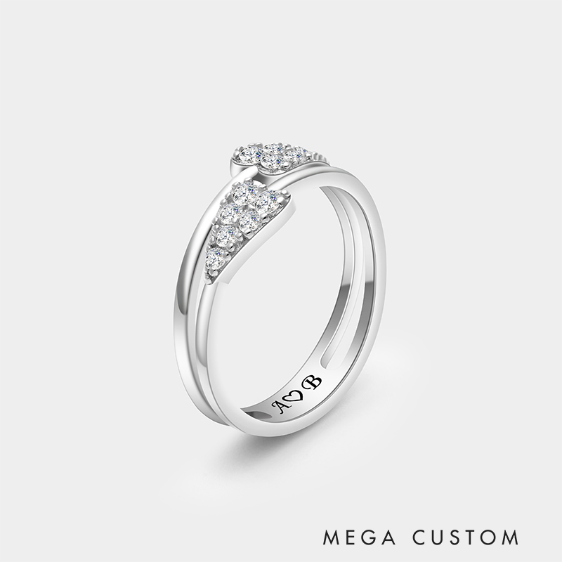 Personalized Sterling Silver Double Heart Ring – Custom Initials, Name, and Birthstone Romantic Jewelry