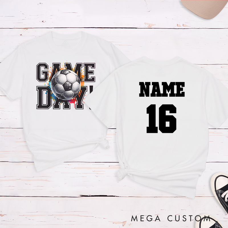 Personalized Soccer T-Shirt Featuring Vibrant Splash Design and Custom Name and Number