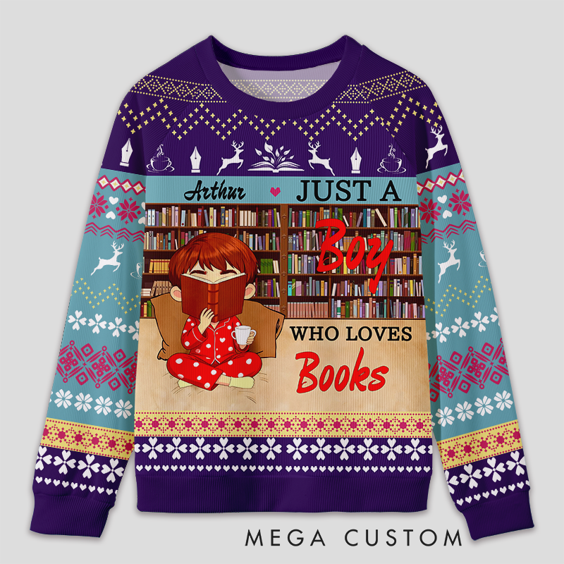 Personalized Reading Enjoyment Bookworm Ugly Sweater Festive Gift for Book Lovers