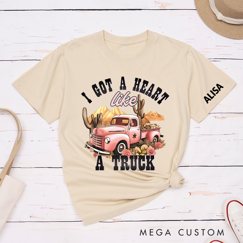 Personalized Classic T-Shirts Vintage Truck and Rustic Western-Inspired Design with Cactus and Floral Details Perfect for Country Lovers Gift