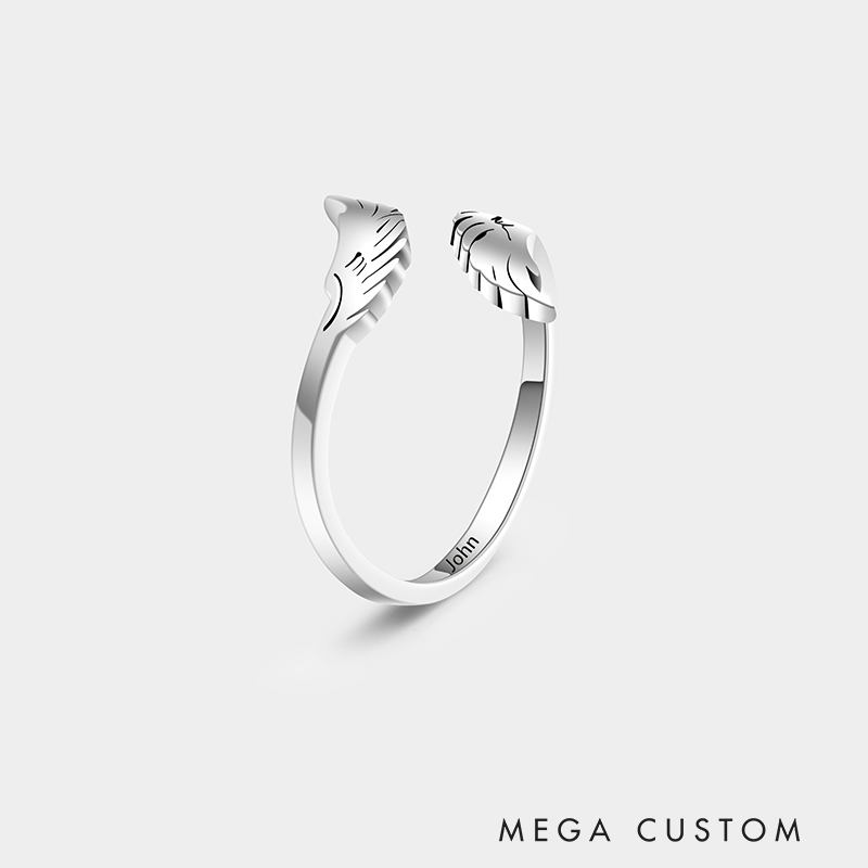 Personalized Sterling Silver Angel Wing Ring – Custom Name Engraved Open Design Jewelry