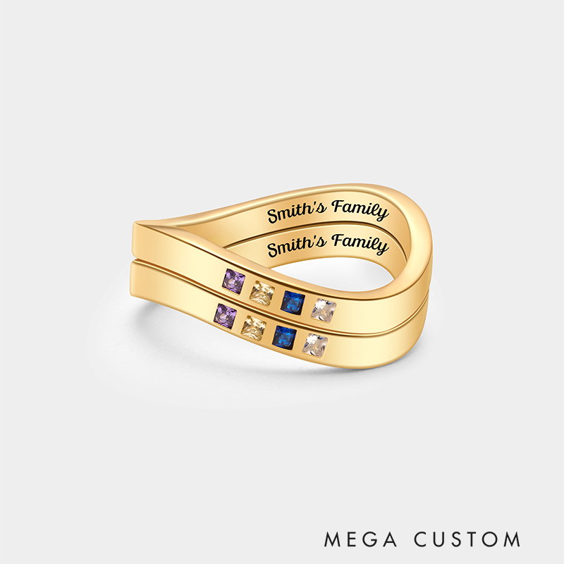 Personalized Sterling Silver Infinity Ring – Custom Name and Multi-Birthstone Symbol of Eternal Love