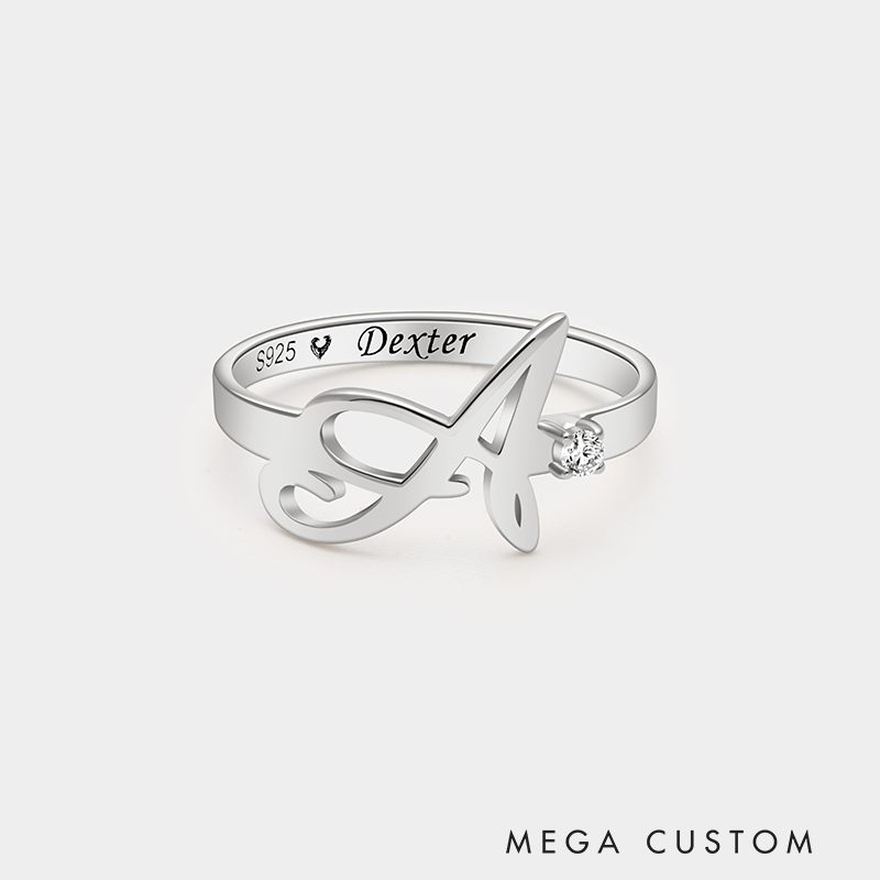 Personalized Personalized Birthstone Initial Ring – Sterling Silver Dual-Tone Custom Jewelry 925 Sterling Silver Gifts for Her