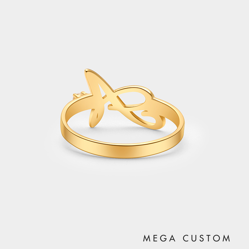 Personalized Personalized Birthstone Initial Ring – Sterling Silver Dual-Tone Custom Jewelry 925 Sterling Silver Gifts for Her