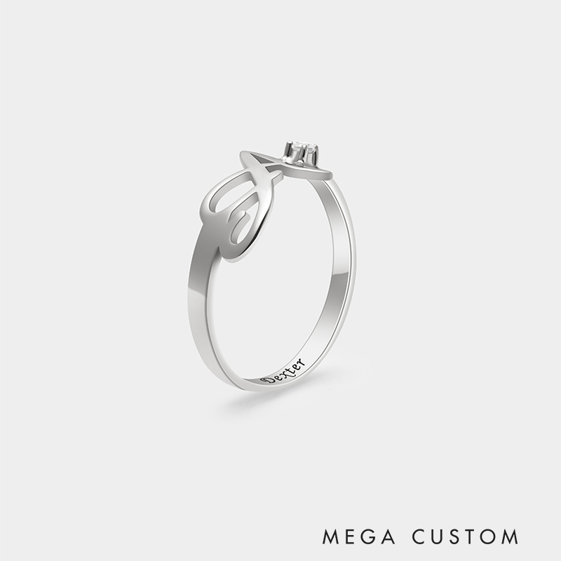 Personalized Personalized Birthstone Initial Ring – Sterling Silver Dual-Tone Custom Jewelry 925 Sterling Silver Gifts for Her