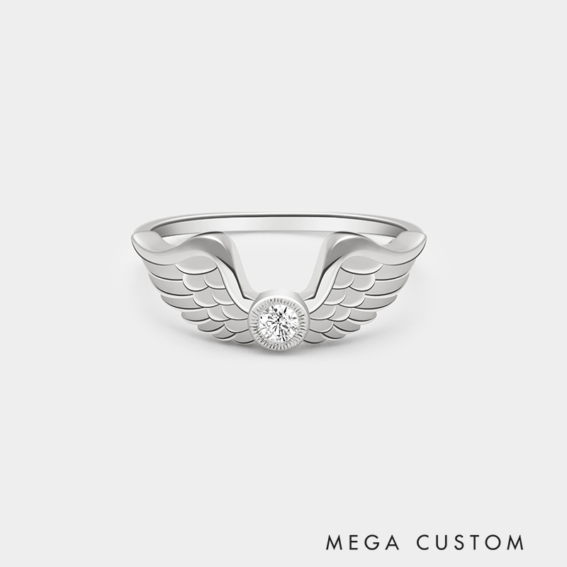 Personalized Sterling Silver Wing Ring – Custom Name and Birthstone Angelic Jewelry 925 Sterling Silver Gifts for Her