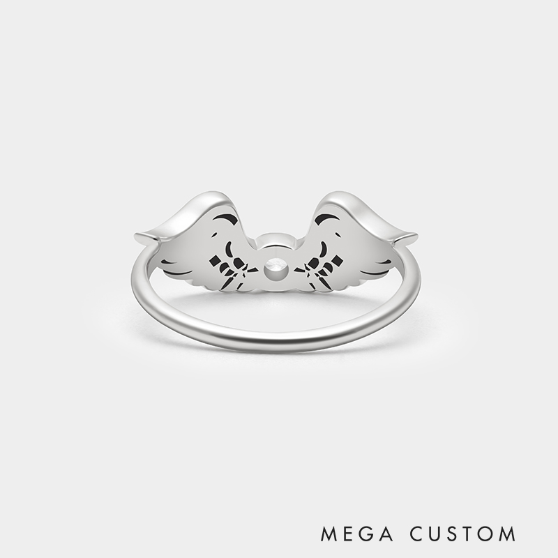Personalized Sterling Silver Wing Ring – Custom Name and Birthstone Angelic Jewelry 925 Sterling Silver Gifts for Her