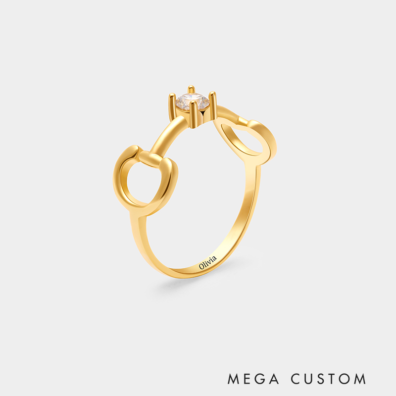 Personalized Sterling Silver Bit Ring – Custom Name and Birthstone Equestrian-Inspired Jewelry 925 Sterling Silver Gifts for Her