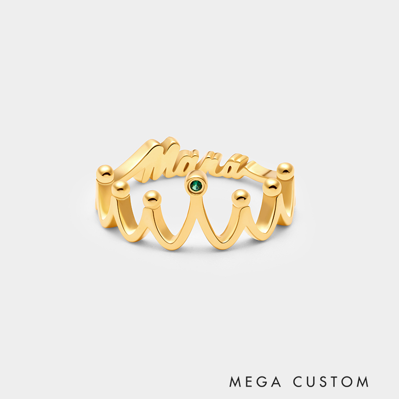 Personalized Dual-Sided Crown Ring – Custom Name and Birthstone Sterling Silver Jewelry 925 Sterling Silver Gifts for Her