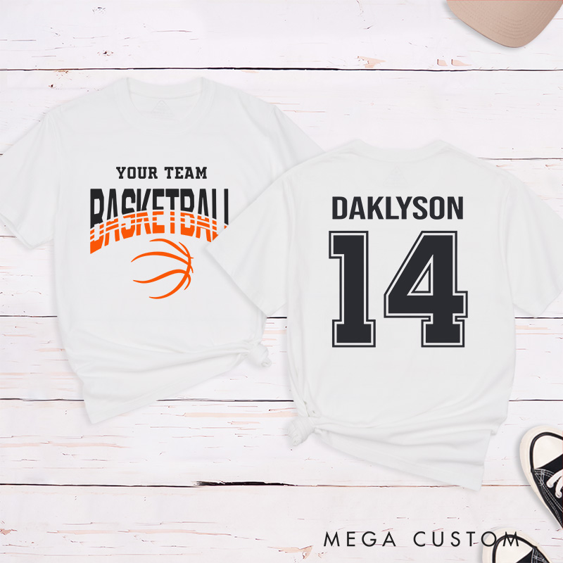 Personalized Basketball T-Shirt with Custom Team Name Player Name and Number Design on Front and Back