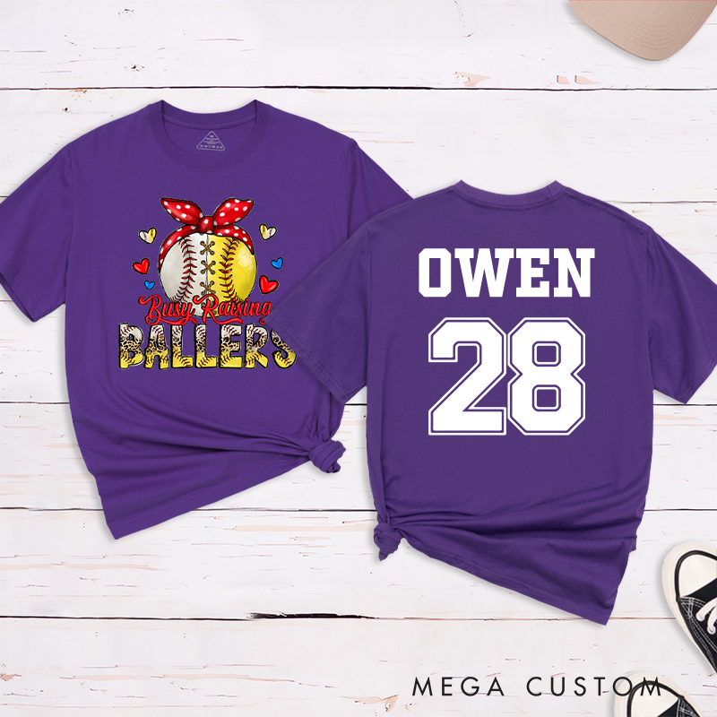Personalized "Busy Raising Ballers" T-Shirt with Custom Name and Number  