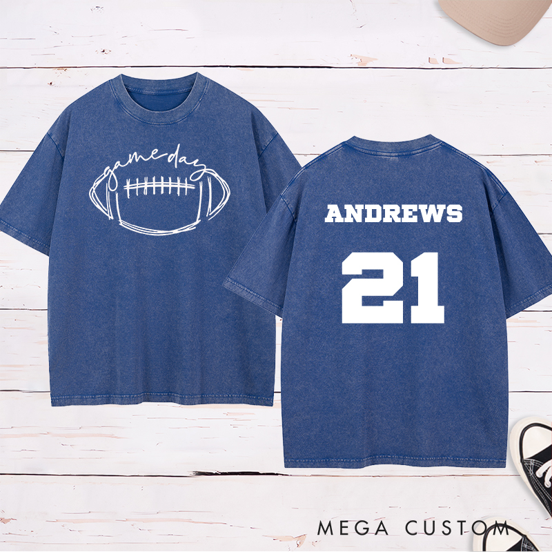 Personalized American Football and Rugby Washed T-Shirt with Custom Name and Number for Game Day