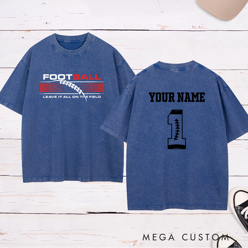 Personalized American Football and Rugby Washed T-Shirts with Custom Name and Numbers for Leave It All on the Field