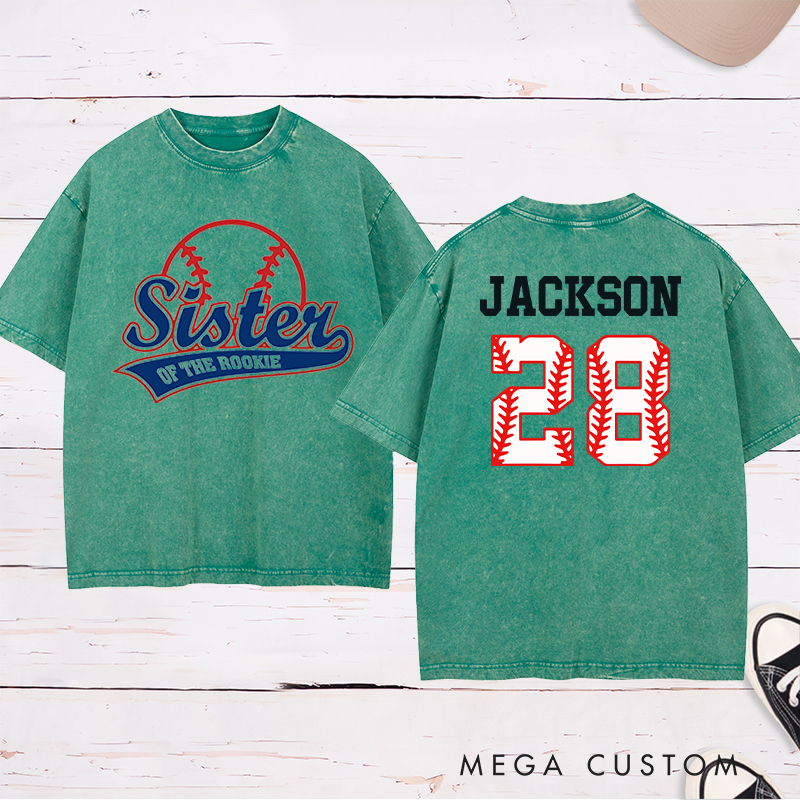 Personalized Baseball Name and Number Washed T-Shirt for Sister