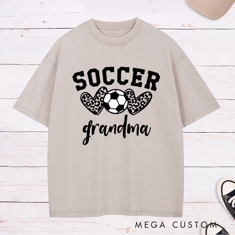 Personalized Soccer Leopard Heart Washed T-Shirt with Custom Text