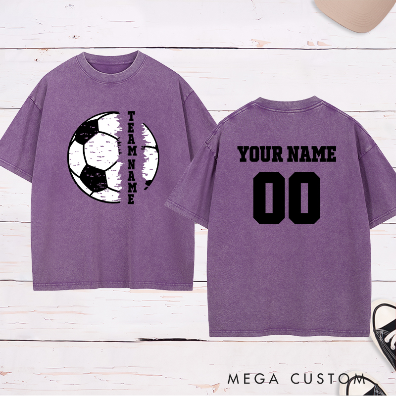 Personalized Soccer Team Washed T-Shirt with Custom Name and Number