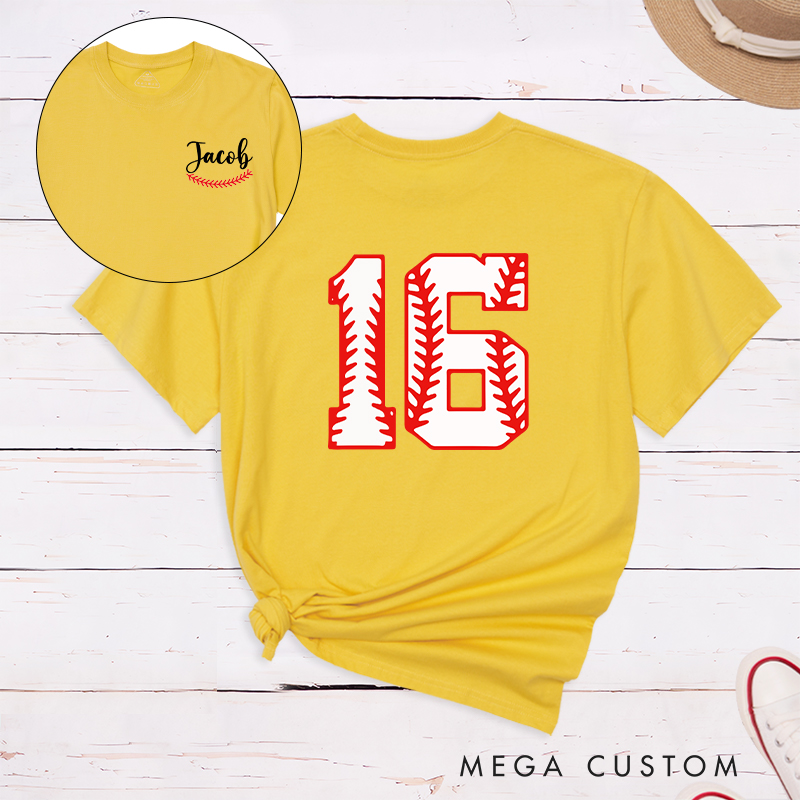 Personalized Sports T-Shirt with Custom Name and Unique Baseball Stitch Number Design