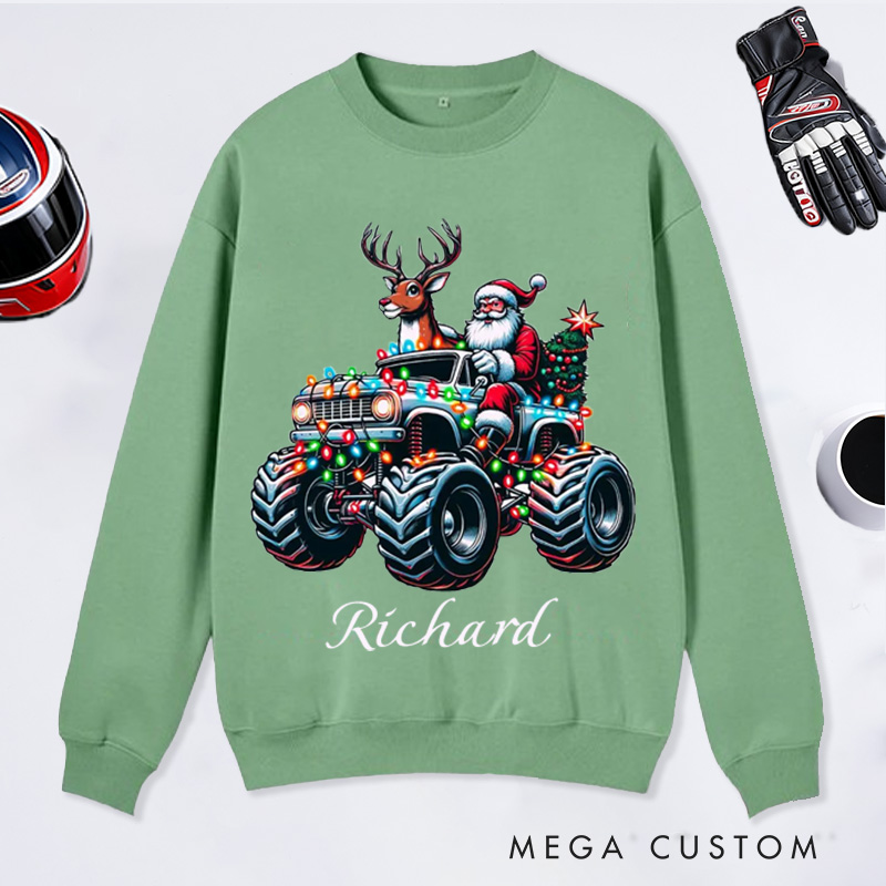 Personalized Christmas Sweatshirt Custom Name Racing Santa Christmas Pullover Gifts