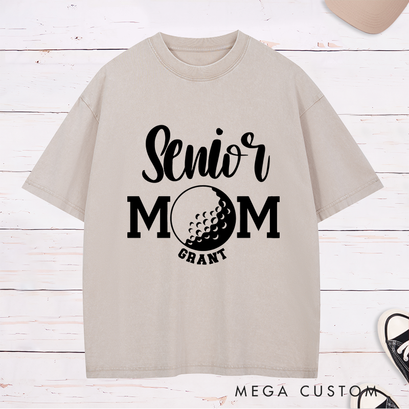 Personalized Golf Mom Washed T-Shirt Custom Name Gift for Mothers Women Golfers