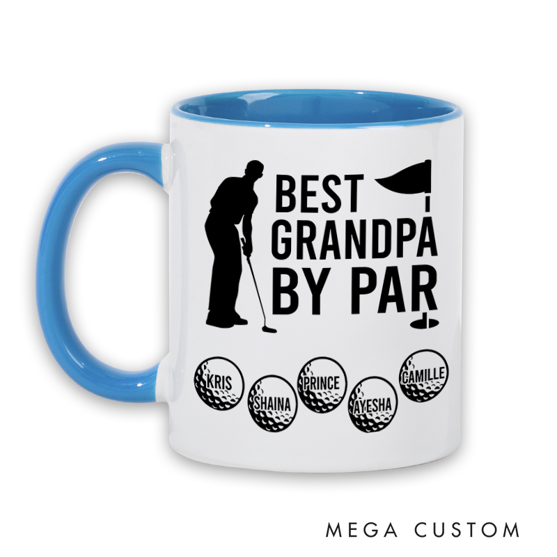 Personalized Golf Mug with "Best Grandpa By Par" Design Featuring Custom Names Thoughtful and Unique Gift for Golf Enthusiasts and Special Occasions