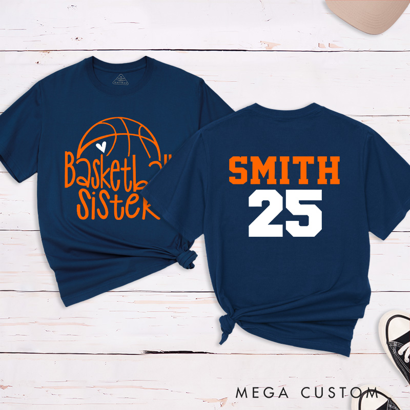 Personalized Basketball Sister T-Shirt with Custom Name and Number on Back