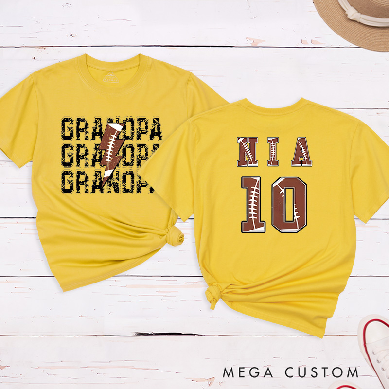 Personalized American Football and Rugby Grandpa T-Shirts with Custom Name and Number