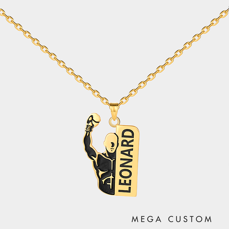 Personalized Custom Boxing Necklace Personalized Engraved Pendant 925 Sterling Silver or Gold Plated Fitness Jewelry Gift for Boxer or Athlete 925 Sterling Silver 