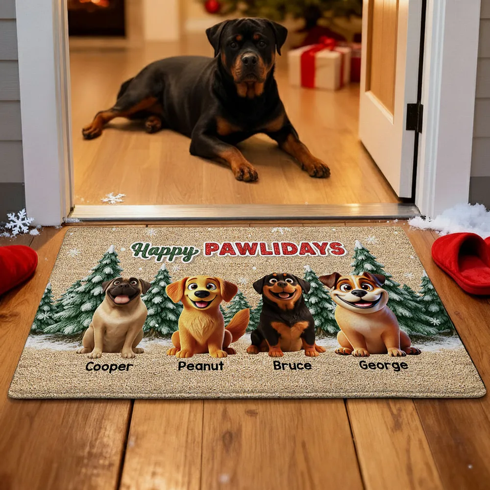 Personalized Dog Lover 3D Effect Snowy Christmas Tree Beautiful Dog Merry Woofmas Christmas Doormat