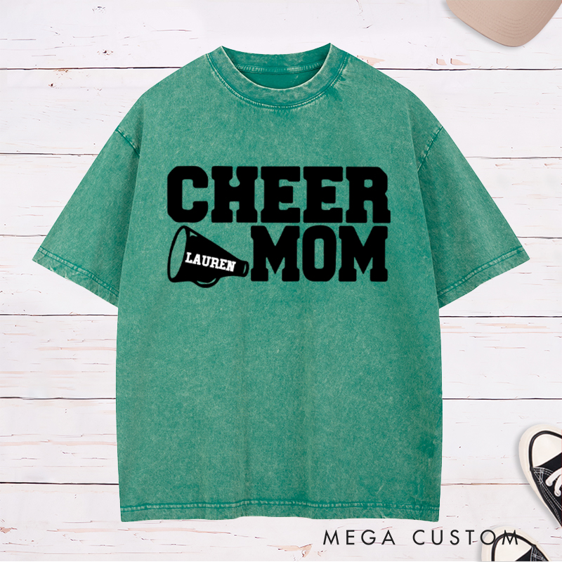 Personalized Cheer Mom Washed T-Shirt with Custom Name