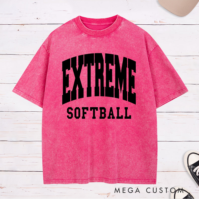 Personalized Customizable Team Softball Washed T-Shirt Design Featuring Bold Team Name Text and Black Softball Lettering for a Sporty and Unique Look
