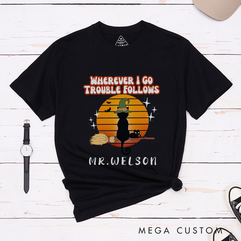 Personalized Where I Go Trouble Follows Retro Couple Halloween Matching Shirt 