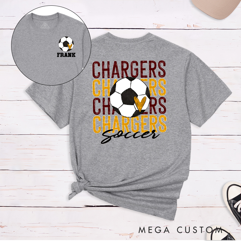 Personalized Soccer T-Shirt with Team Name Repeat Design and Custom Name & Number