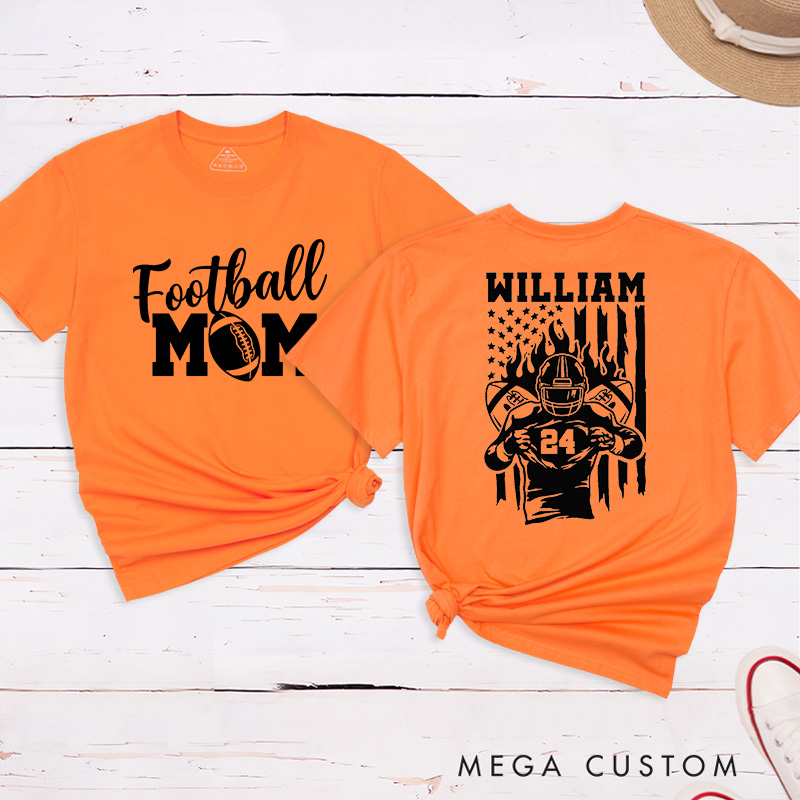 Personalized American Football Mom T-Shirts Featuring Custom Team Name and Number – Proudly Supporting Your Star Player