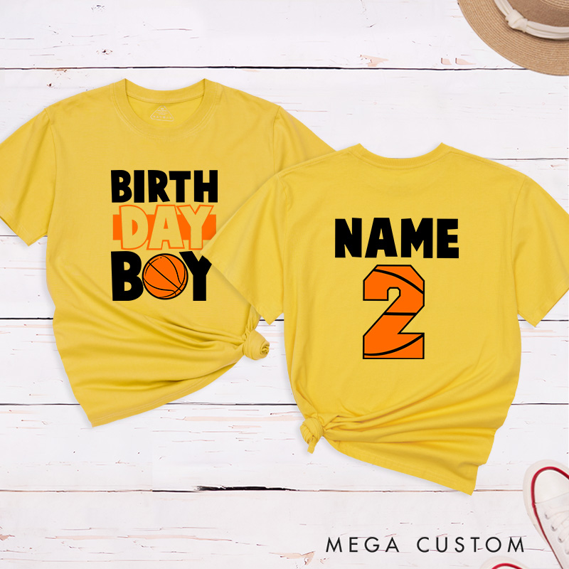 Personalized Birthday Boy Basketball T-Shirt with Custom Name and Age Design