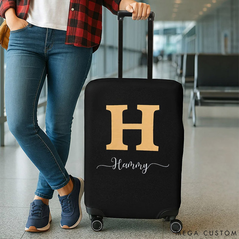 Personalized Initial Elastic Luggage Cover Protector Fits 18-32 Inches Suitcase with Name Travel Accessory Gift for Traveler