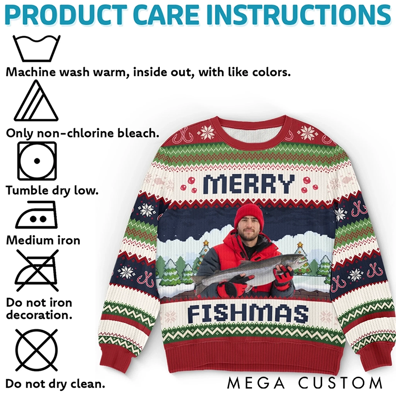 Personalized Merry Fishmas Ugly Sweater Fishing Ugly Christmas Sweater with Photo Funny Gift for Anglers Festive Holiday Fishing Apparel