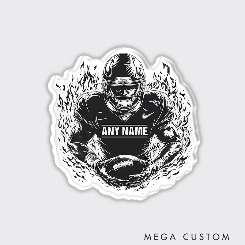 Personalized American Football Player Fire Fridge Magnets with Custom Name and Number