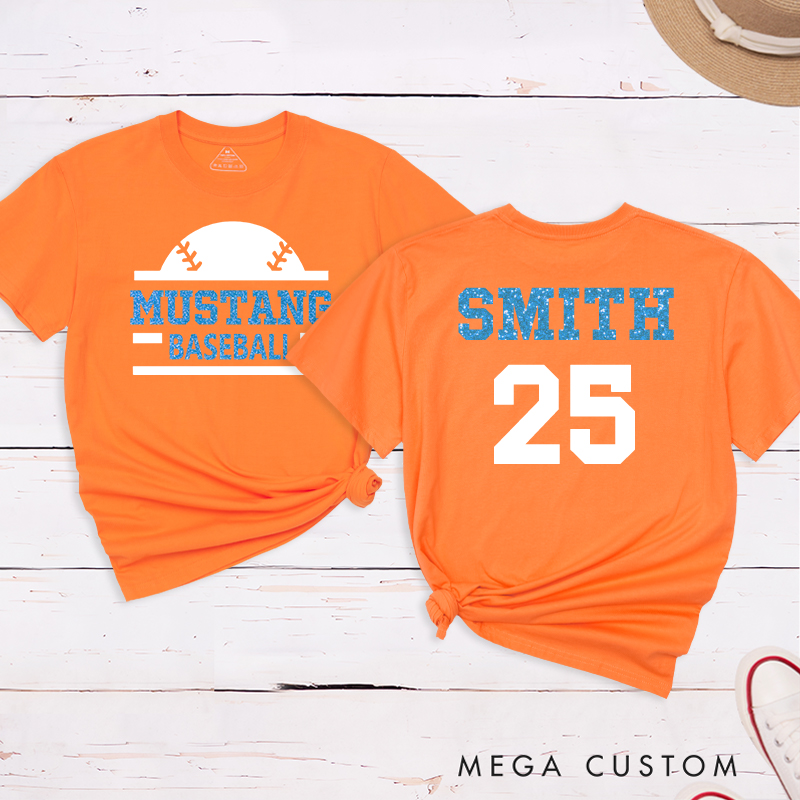 Personalized baseball T-shirt featuring a custom name and number designed for players and fans