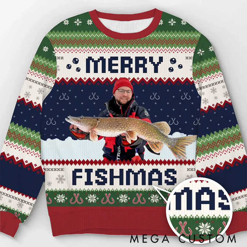 Personalized Merry Fishmas Sweater Fishing Themed Ugly Christmas Sweater Fishing Christmas Sweater Funny Holiday Gift for Fishing Lovers