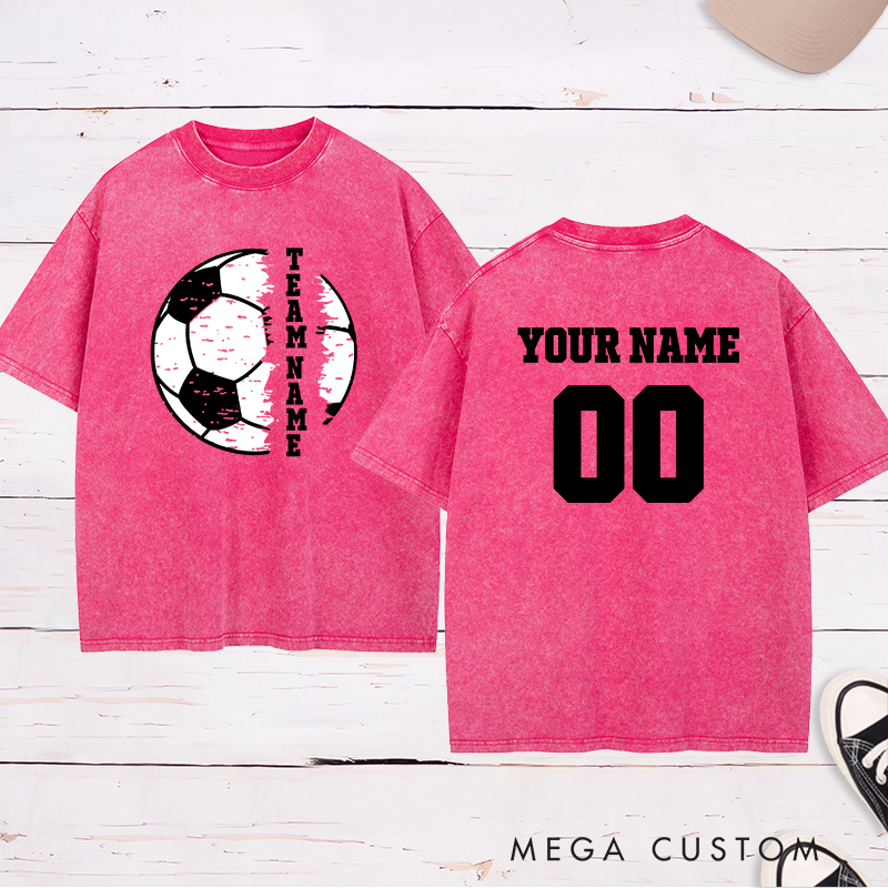 Personalized Soccer Team Washed T-Shirt with Custom Name and Number