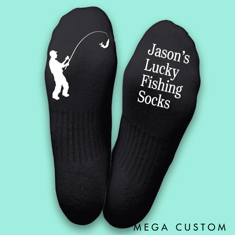 Personalized Lucky Fishing Socks Fishing Gift Custom Name Comfortable and Durable Unique Gift for Fishing Lovers and Outdoor Enthusiasts