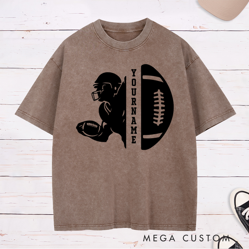 Personalized American Football Washed T-Shirts Featuring Custom Name for Fans