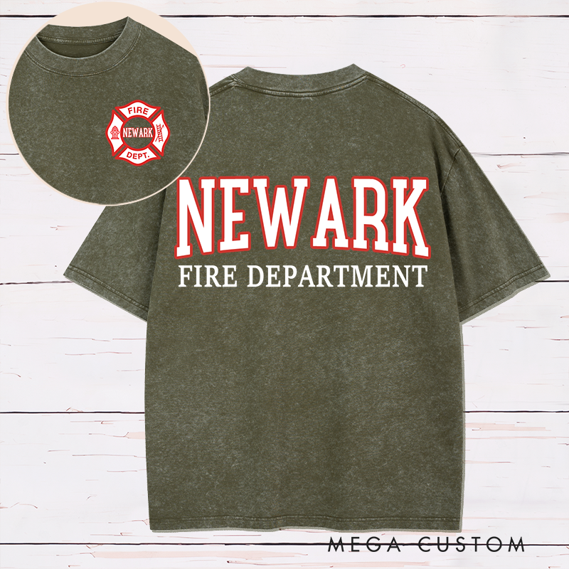 Personalized Firefighter Washed T-Shirt with Fire Department Design Gift for Firefighters