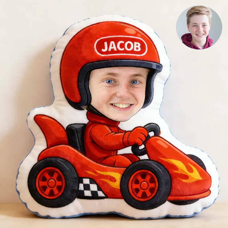 Personalized Kids' Racing Pillow Custom GoKart Cushion Gift for Racer and Racing Enthusiasts